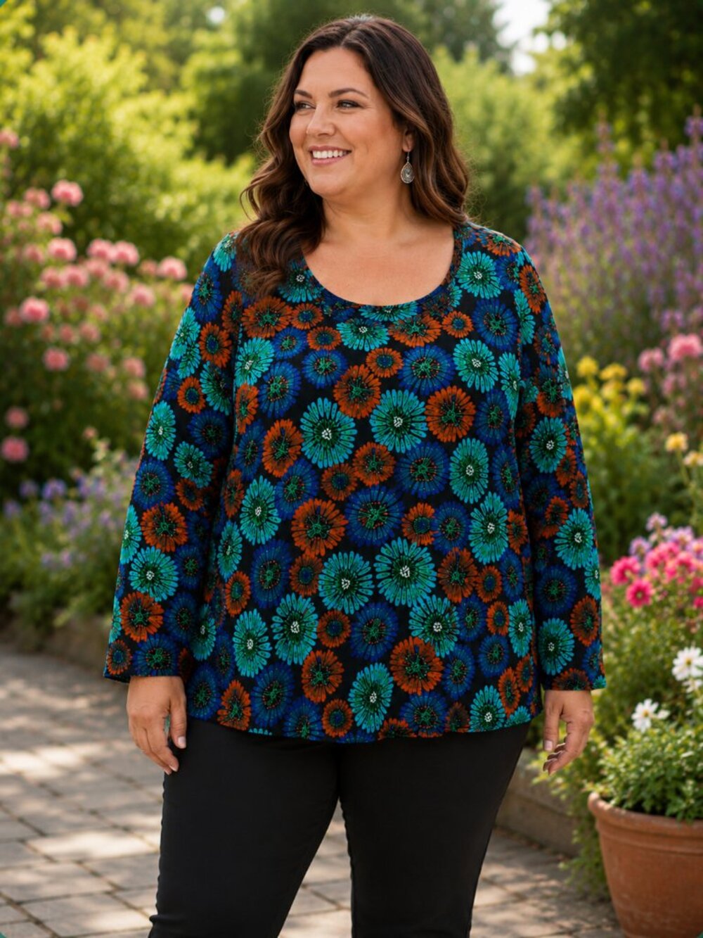 LULAROE Tunic HiLo Black w/Multi-Color Daiseys NWOT 2X